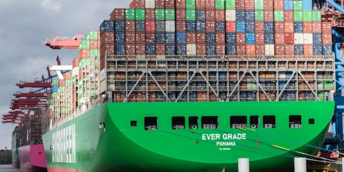 Sealed 40-foot container with Tapioca Fiber Dextrin bulk bags being shipped for certified food ingredient export to the Netherlands.